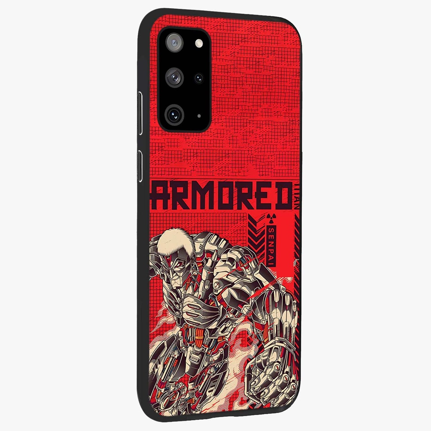 Crimson Mecha Titan Glass Case upright view showcasing dynamic robotic titan design with sci-fi inspired theme.