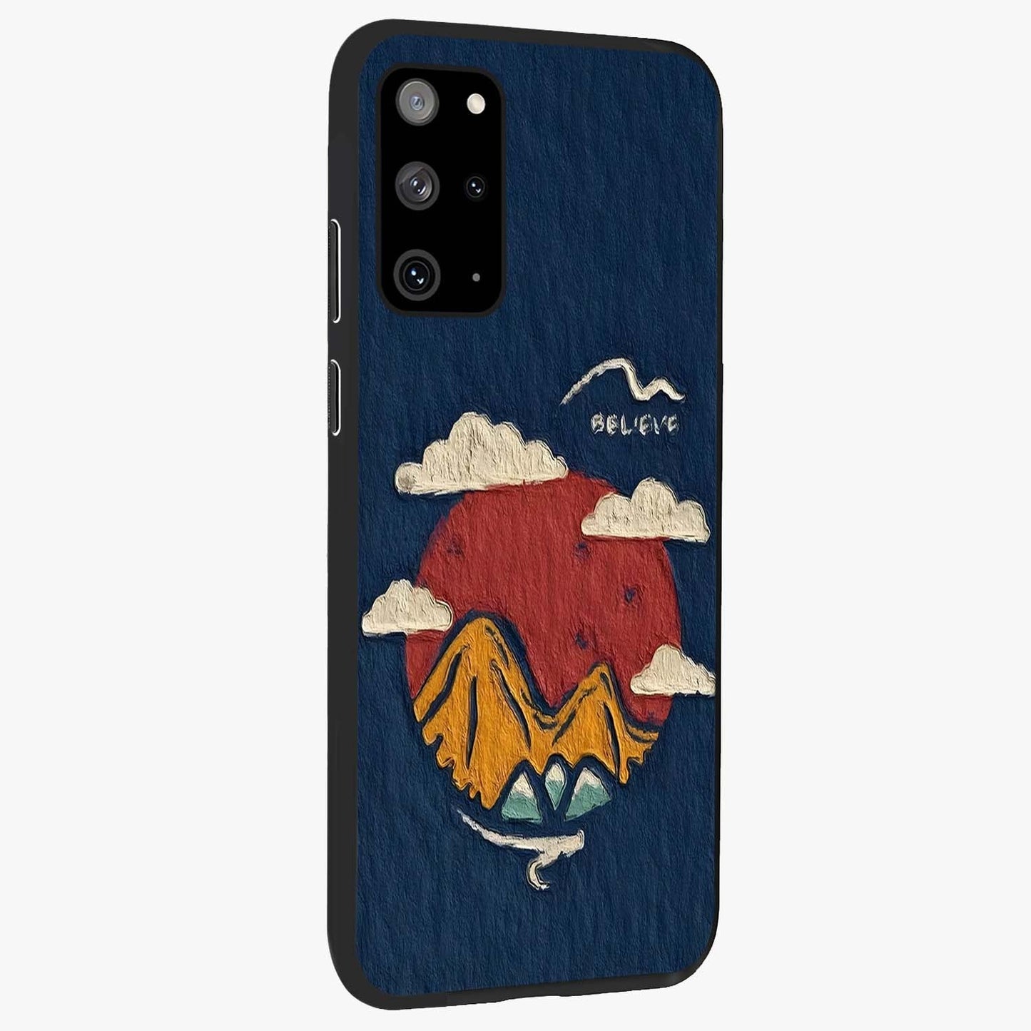 Dream Beyond Mountains Glass Case upright view showcasing beautiful mountain scenery with inspirational nature theme.