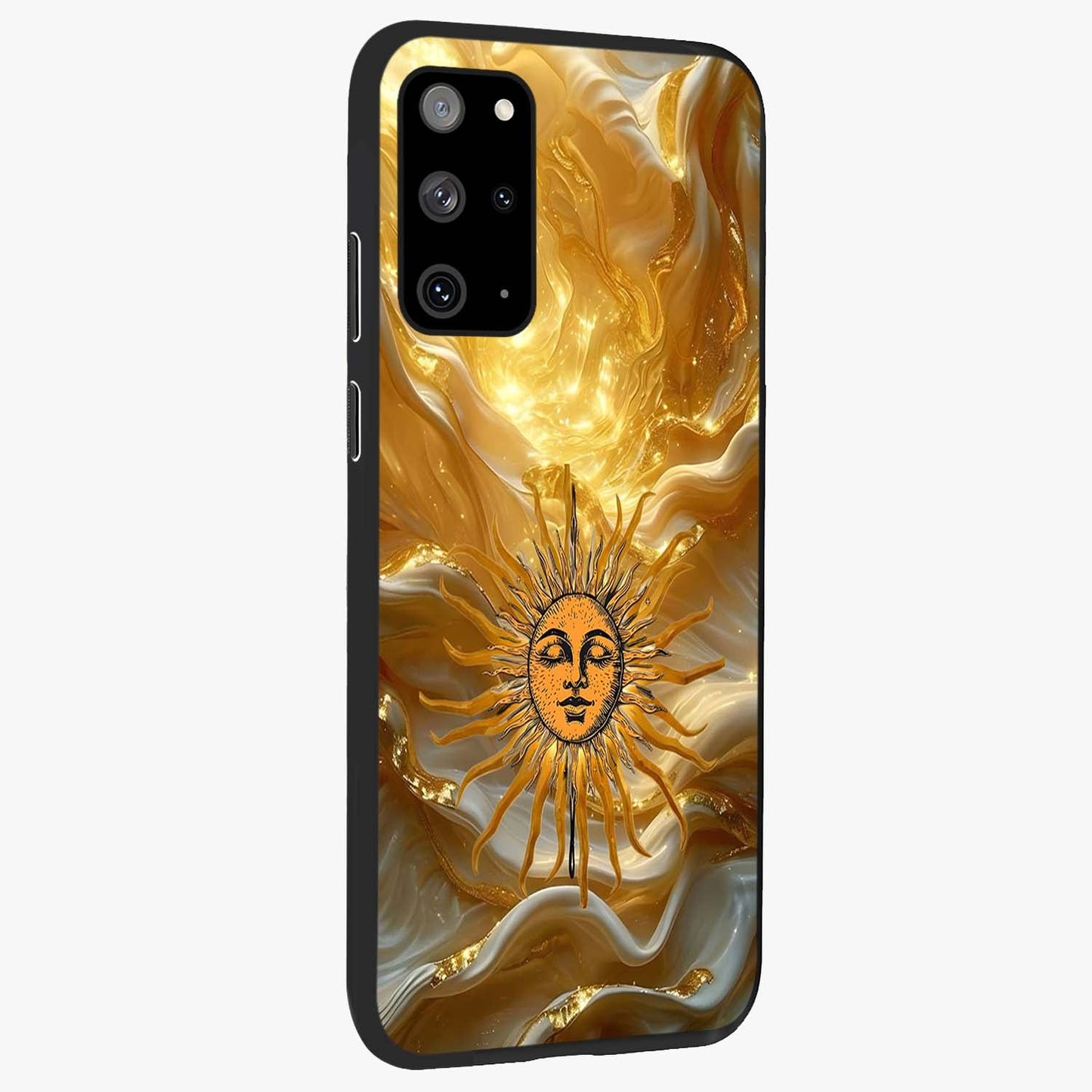 Eternal Golden Glow Glass Case upright view showcasing luminous golden artwork with luxurious visual theme.