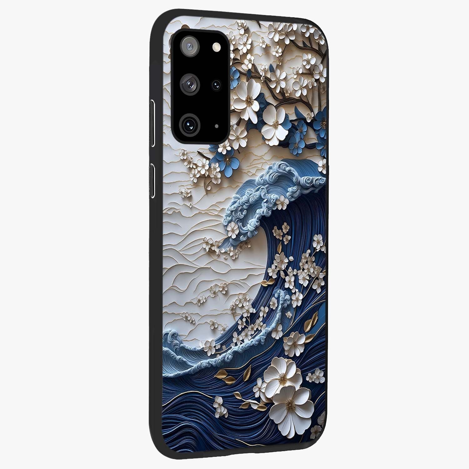 Floral Wave Origami Glass Case upright view showcasing creative floral origami artwork with artistic decorative theme.