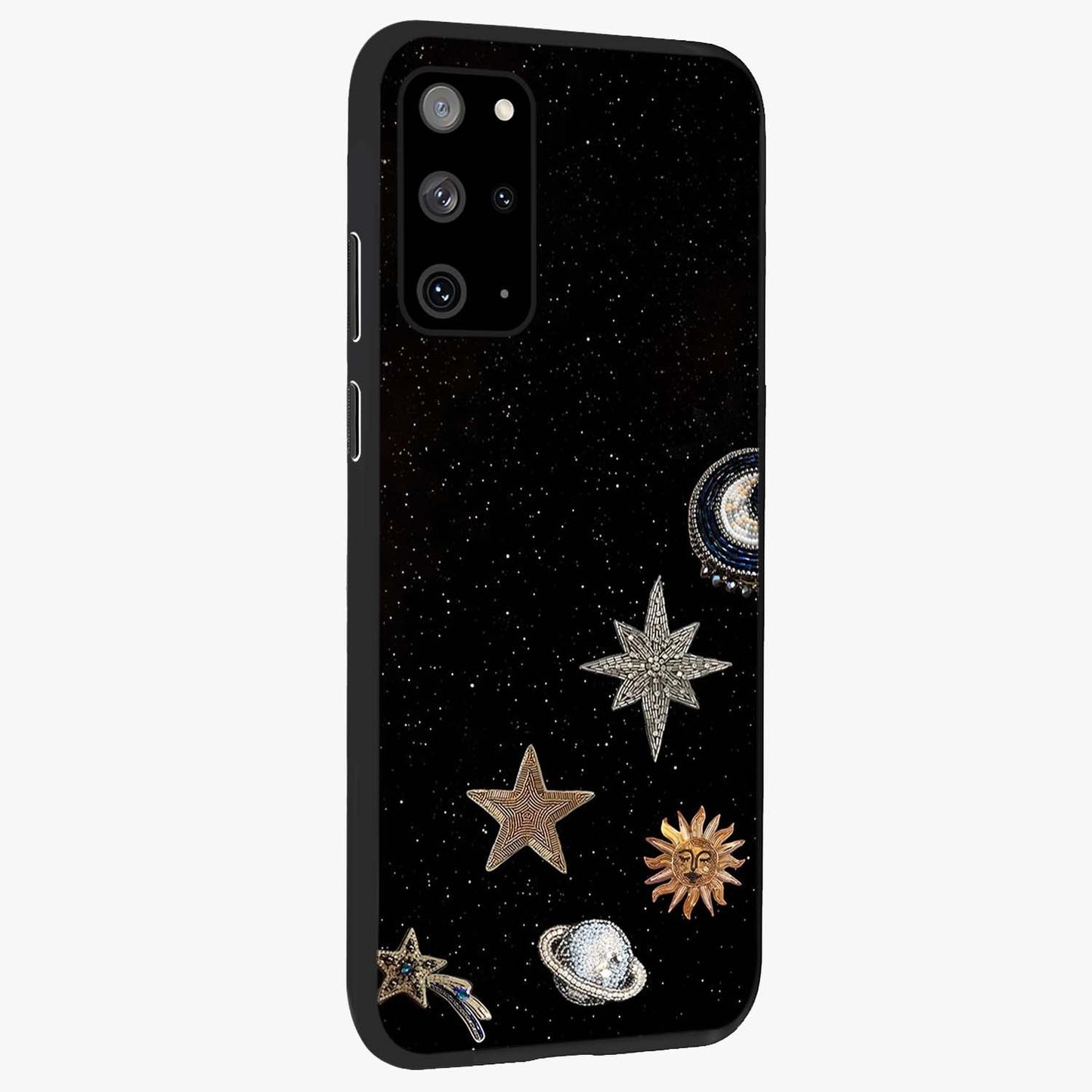 Galactic Charm Glow Glass Case upright view showcasing glowing cosmic charm artwork with magical celestial style.