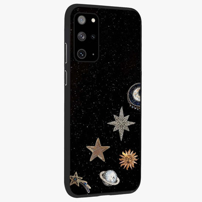 Galactic Charm Glow Glass Case upright view showcasing glowing cosmic charm artwork with magical celestial style.