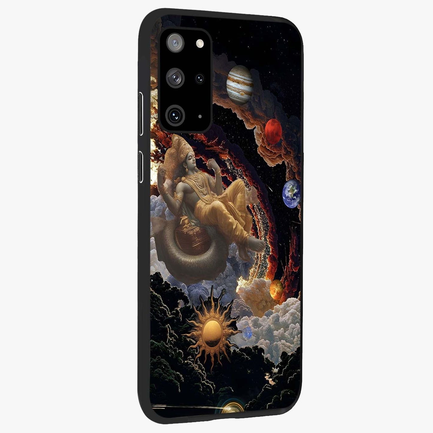 Galactic Divine God Glass Case upright view showcasing mystical divine artwork with dramatic cosmic theme.