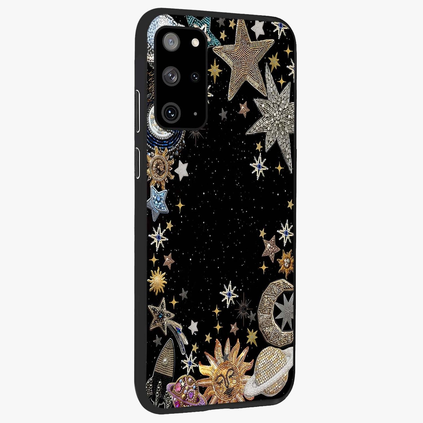 Galactic Jewel Stars Glass Case upright view showcasing glittering star jewel artwork with vibrant galaxy theme.