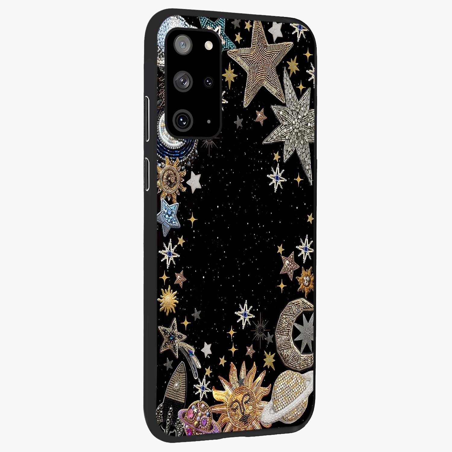 Galactic Jewel Stars Glass Case upright view showcasing glittering star jewel artwork with vibrant galaxy theme.