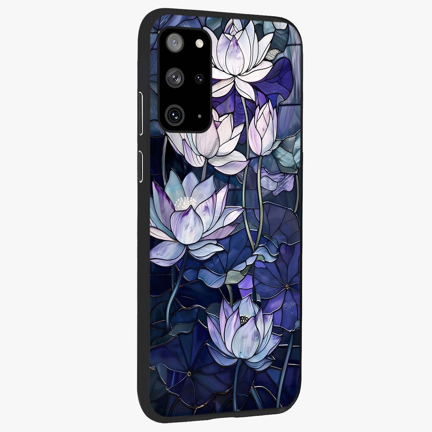 Gloss Petal Rush Glass Case upright view showcasing dynamic floral petal artwork with modern botanical theme.