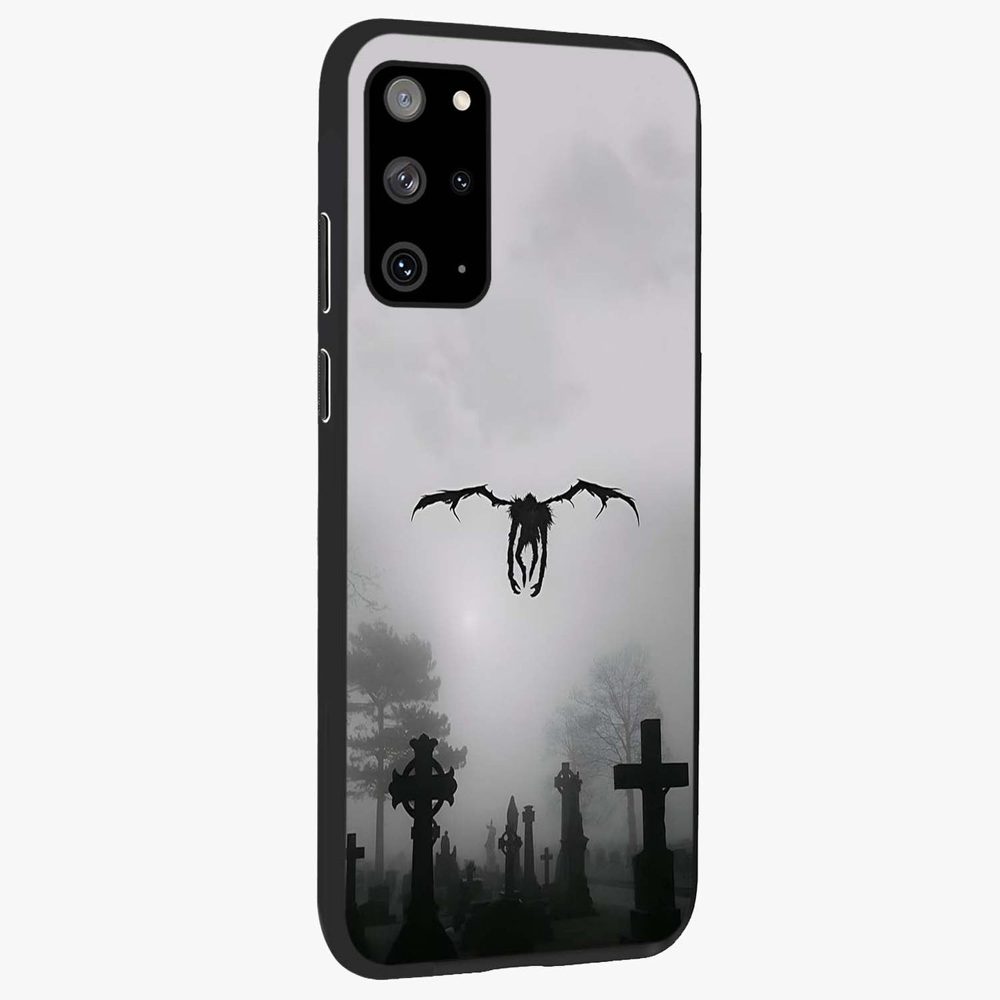 Graveyard Shadow Descent Glass Case upright view showcasing haunting graveyard artwork with dramatic dark theme.