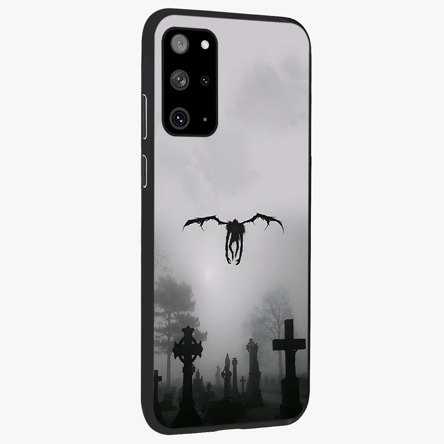 Graveyard Shadow Descent Glass Case upright view showcasing haunting graveyard artwork with dramatic dark theme.