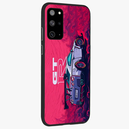 GT-R Car Pattern Glass Case upright view showcasing dynamic car pattern artwork with modern sports theme.