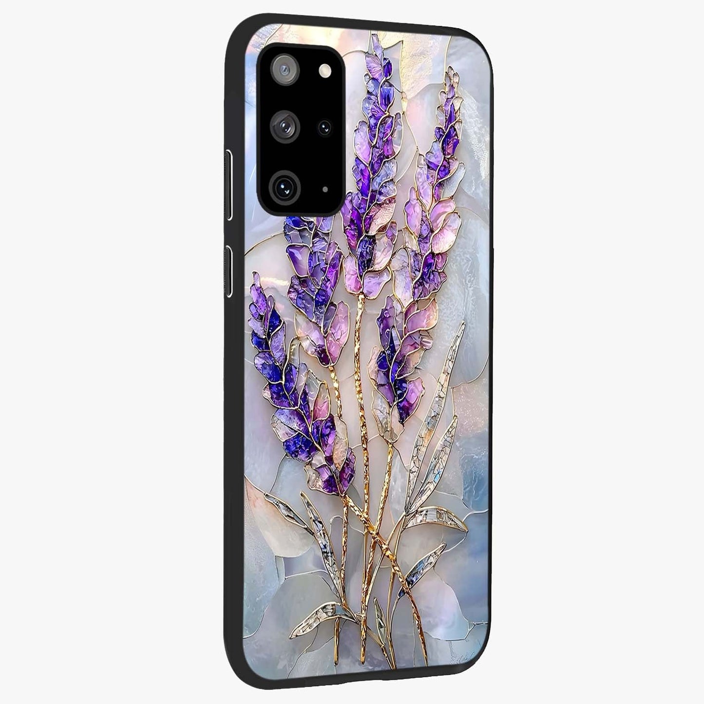 Lavender Dream Glow Glass Case upright view showcasing radiant lavender glow artwork with calming dreamy theme.