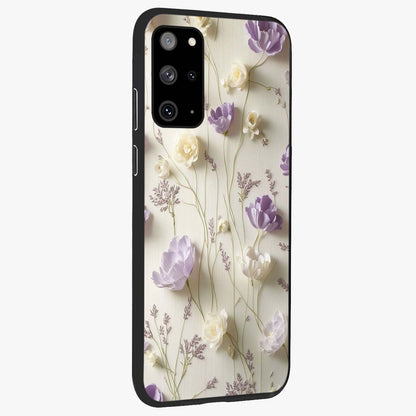 Lilac Breeze Harmony Glass Case upright view showcasing delicate lilac artwork with peaceful floral theme.