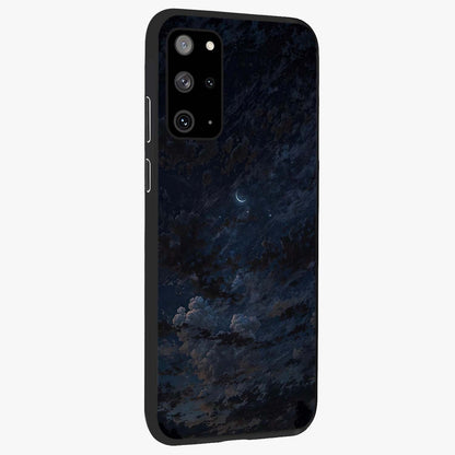 Lunar Veil Silence Glass Case upright view showcasing calm moon themed artwork with serene night atmosphere.