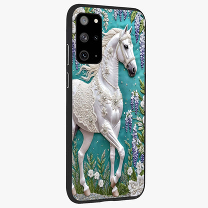 Majestic Floral Stallion Glass Case upright view showcasing dramatic horse artwork with decorative floral theme.