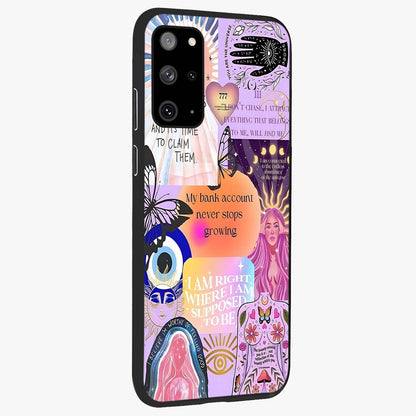 Manifestation Collage Glass Case upright view showcasing artistic manifestation themed artwork with creative style.