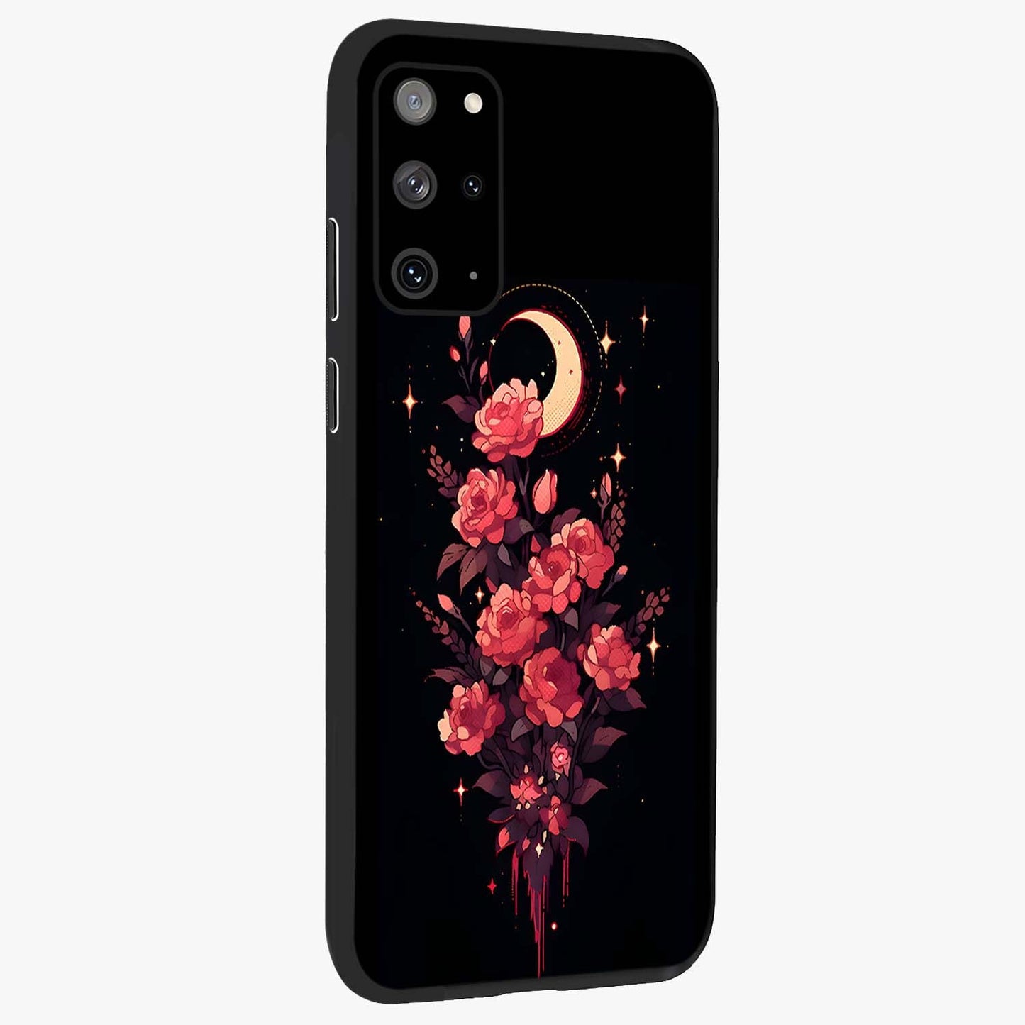 Moonlit Floral Elegance Glass Case upright view showcasing delicate floral artwork with refined night inspired theme.