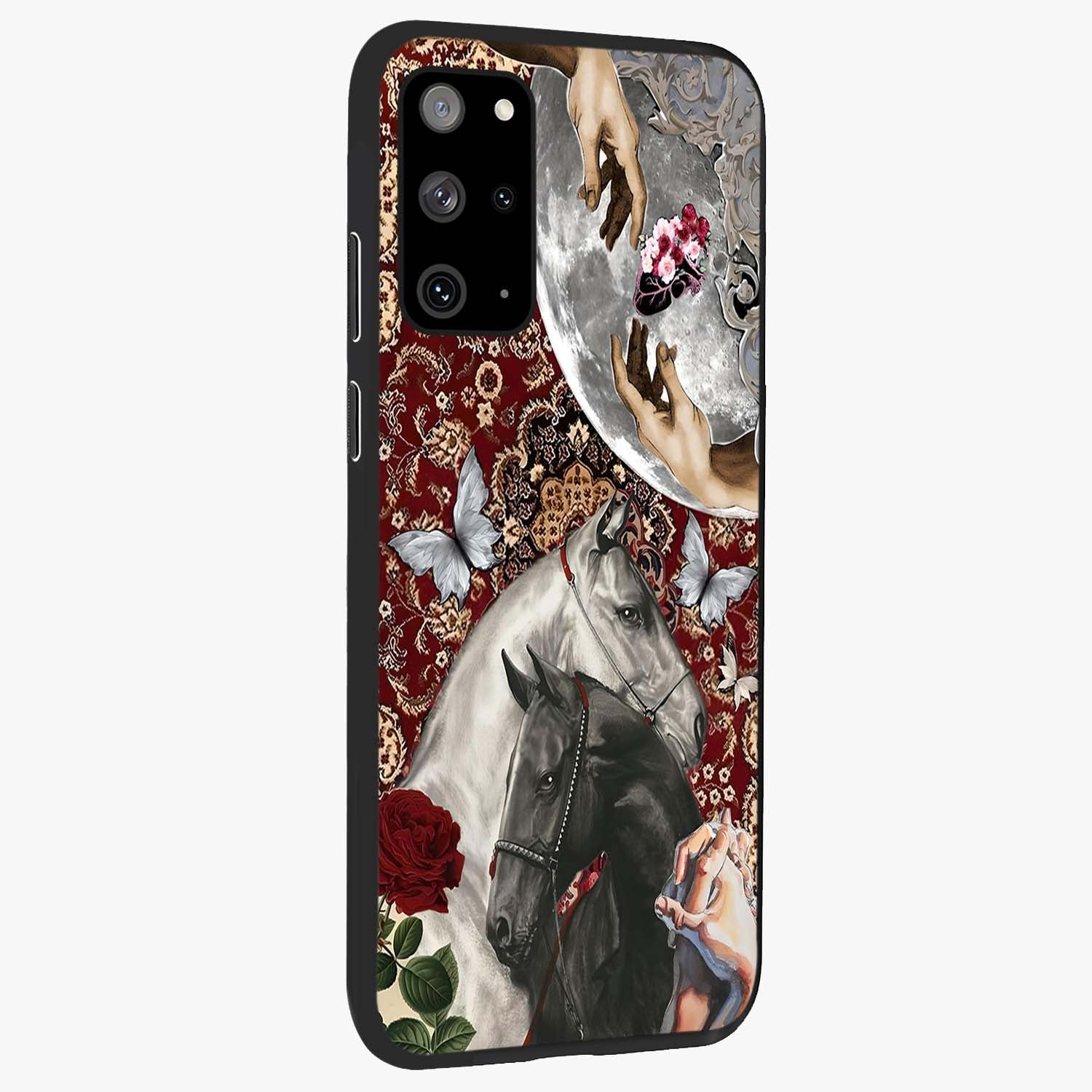 Moonlit Royal Stallion Glass Case upright view showcasing dramatic horse artwork with glowing moon themed design.