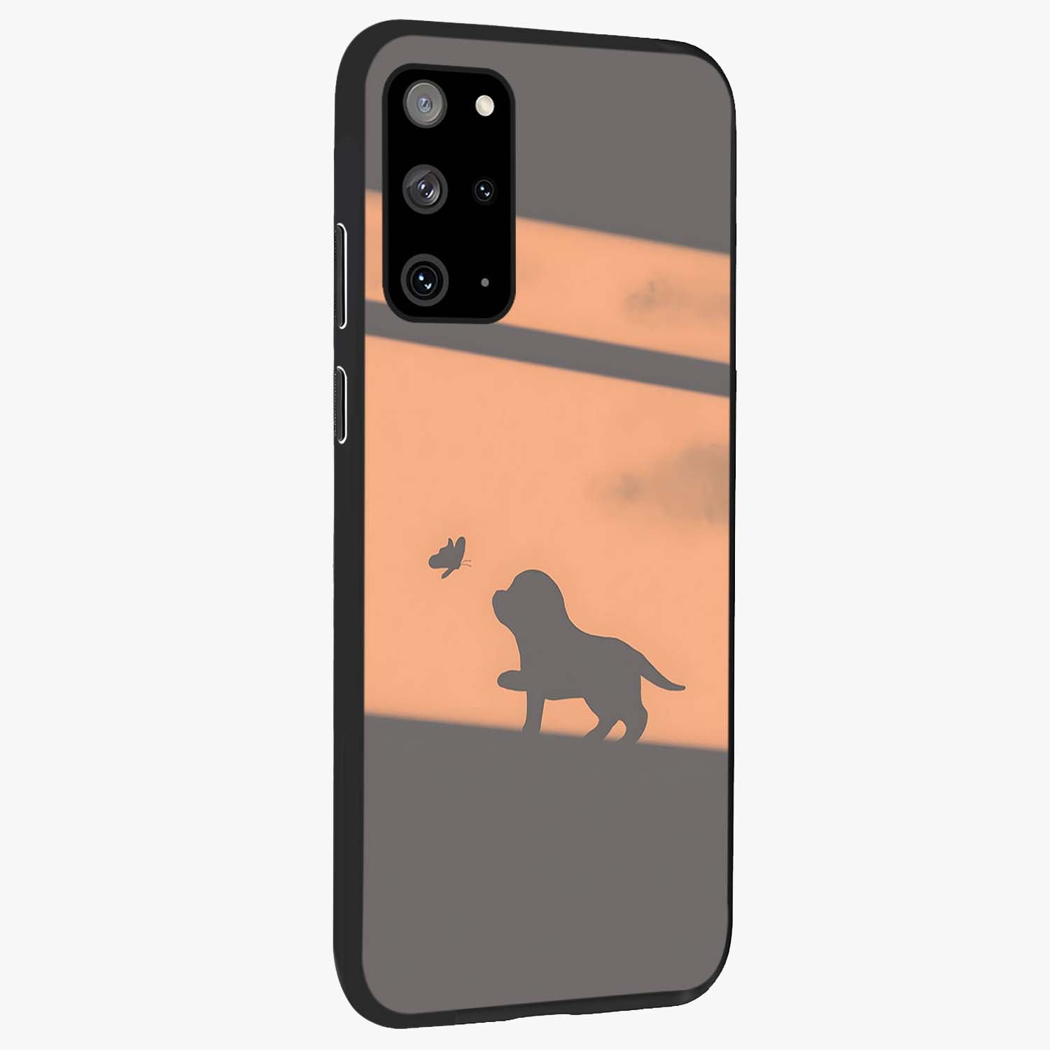 Puppy Shadow Art Glass Case upright view showcasing charming puppy artwork with creative silhouette theme.