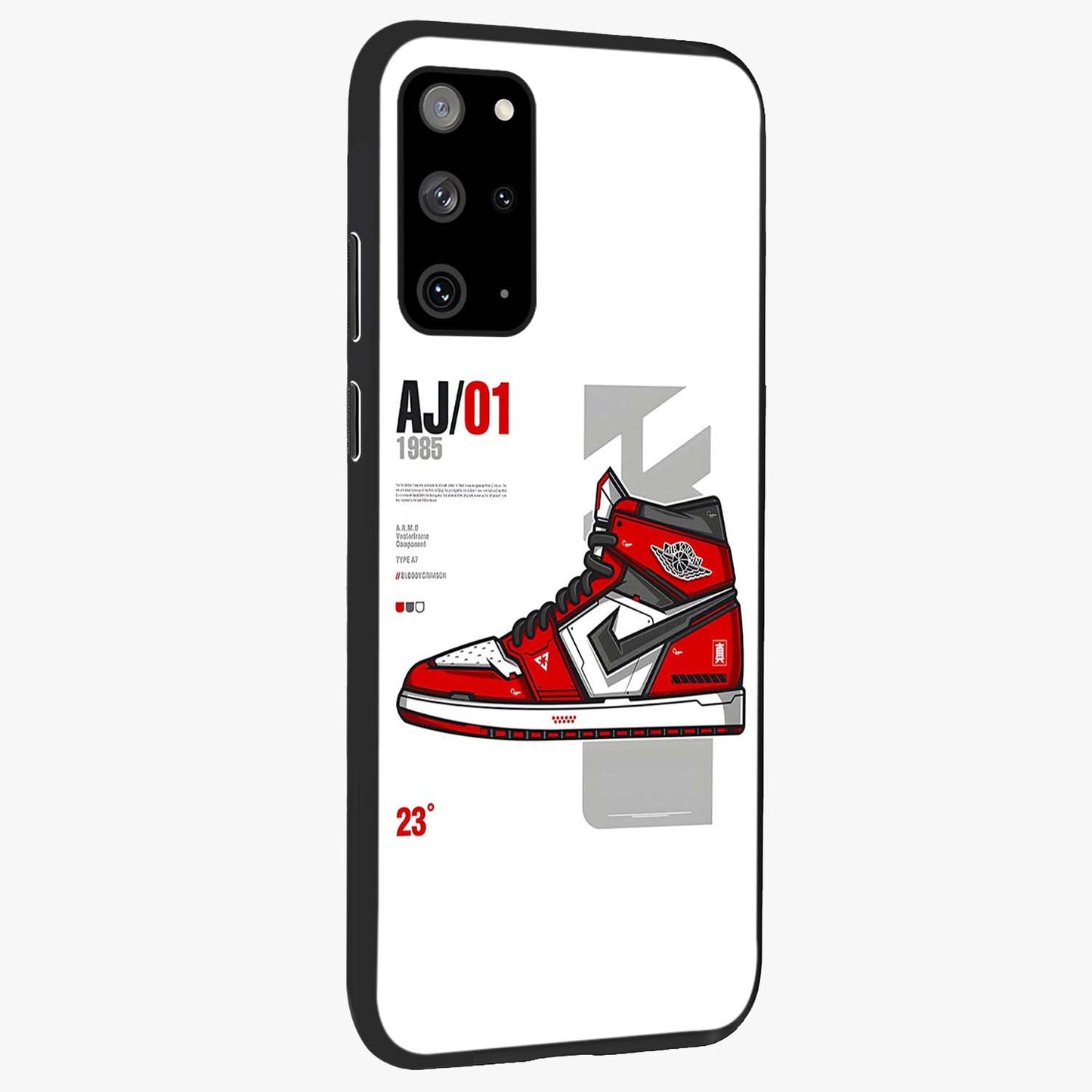 Retro Sneaker Blueprint Glass Case upright view showcasing stylish sneaker illustration with vintage streetwear theme.
