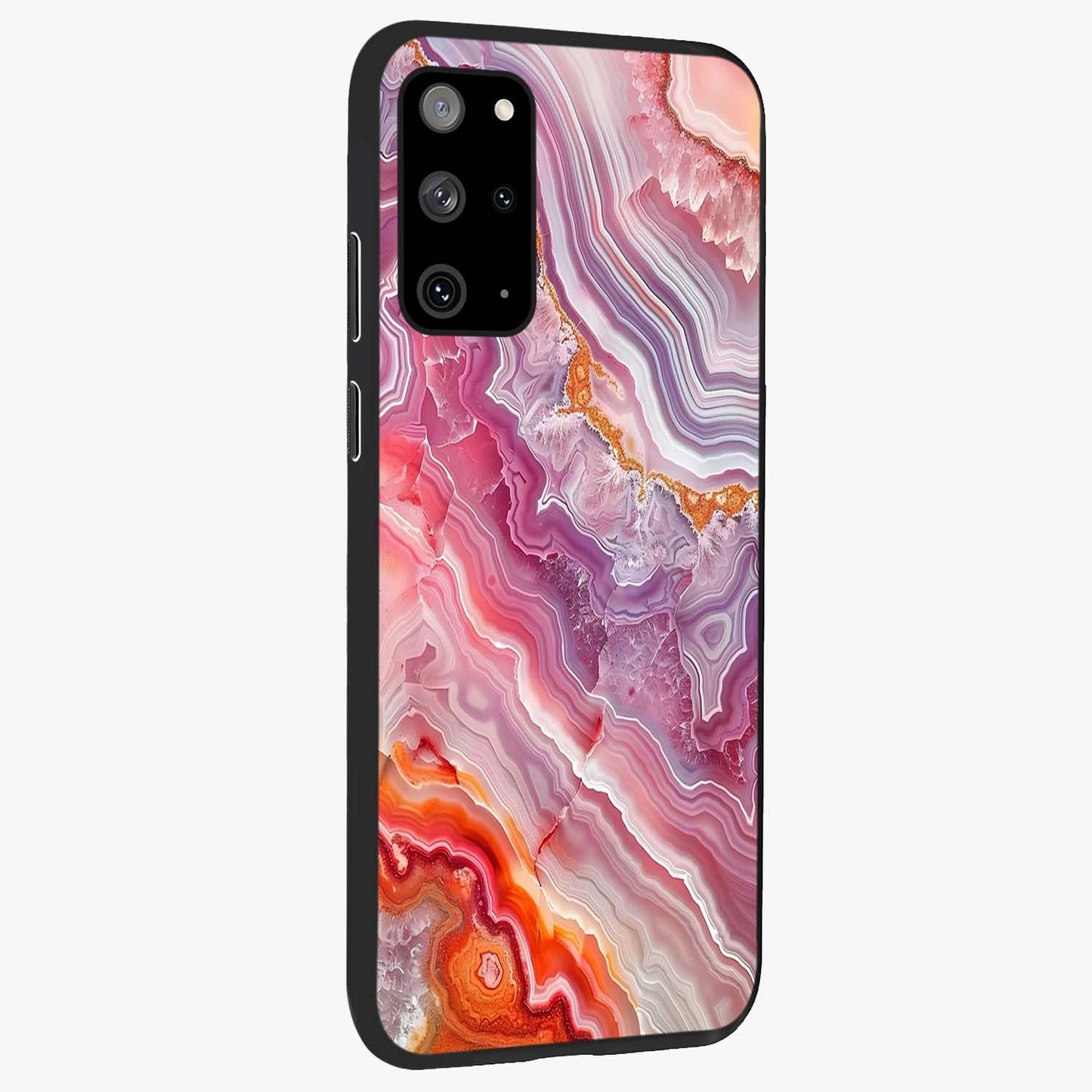 Rose Quartz Marble Glass Case upright view showcasing decorative marble artwork with luxurious pastel theme.