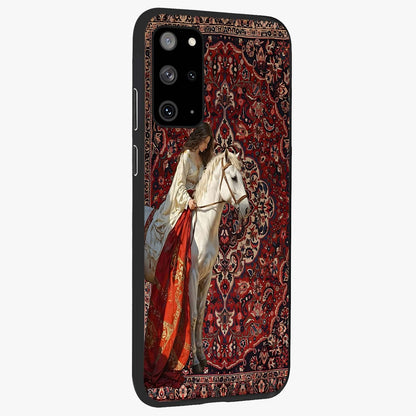 Royal Rider Tapestry Glass Case upright view showcasing detailed rider artwork with classic tapestry theme.