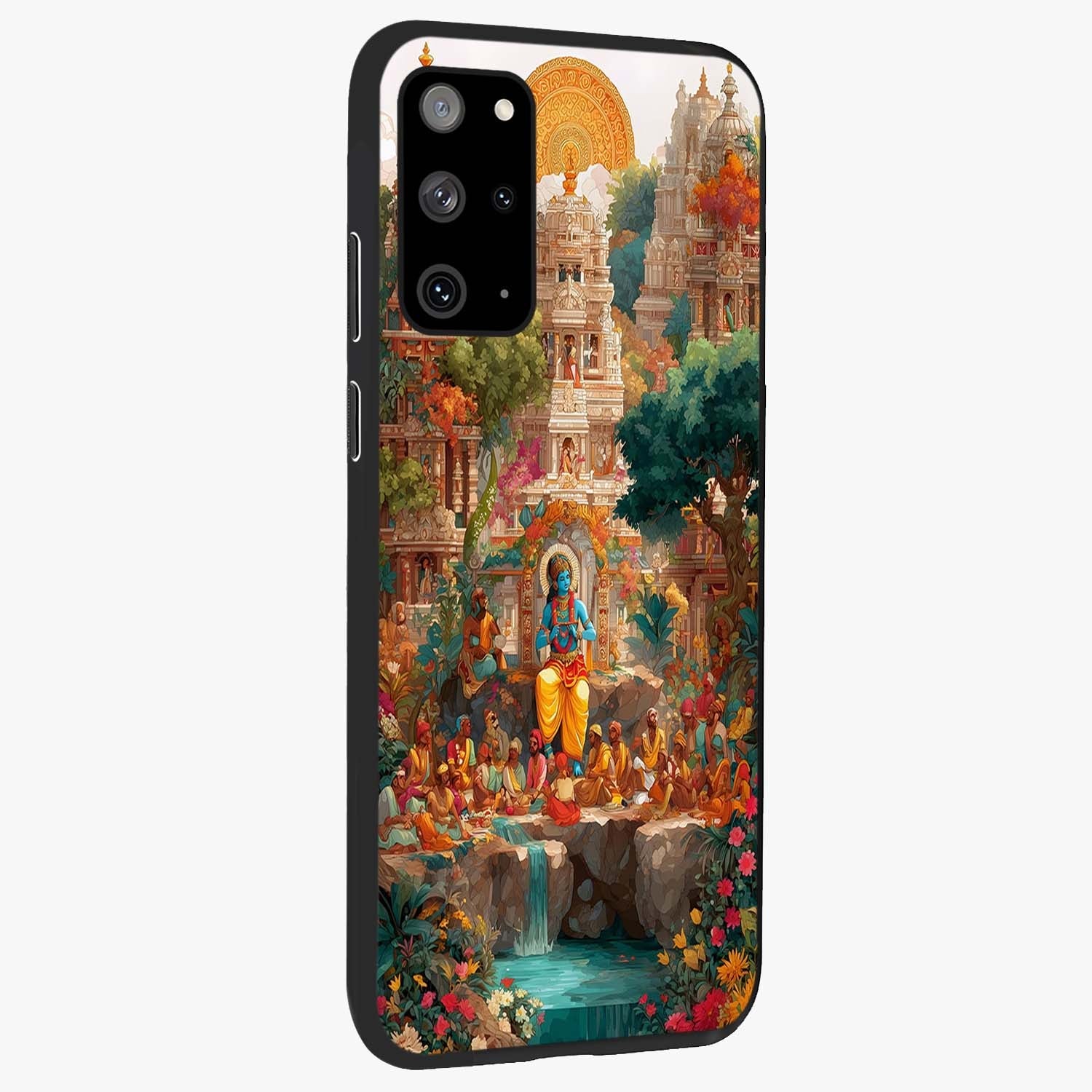 Sacred Sunlight Gods Glass Case upright view showcasing glowing divine artwork with sacred mythological theme.