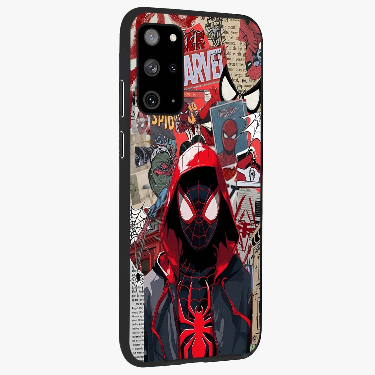 Spider Collage Street Glass Case upright view showcasing bold superhero artwork with urban street theme.