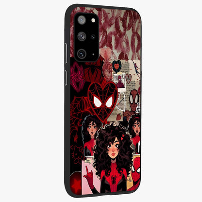 Spider Love Story Glass Case upright view showcasing charming superhero artwork with romantic comic theme.