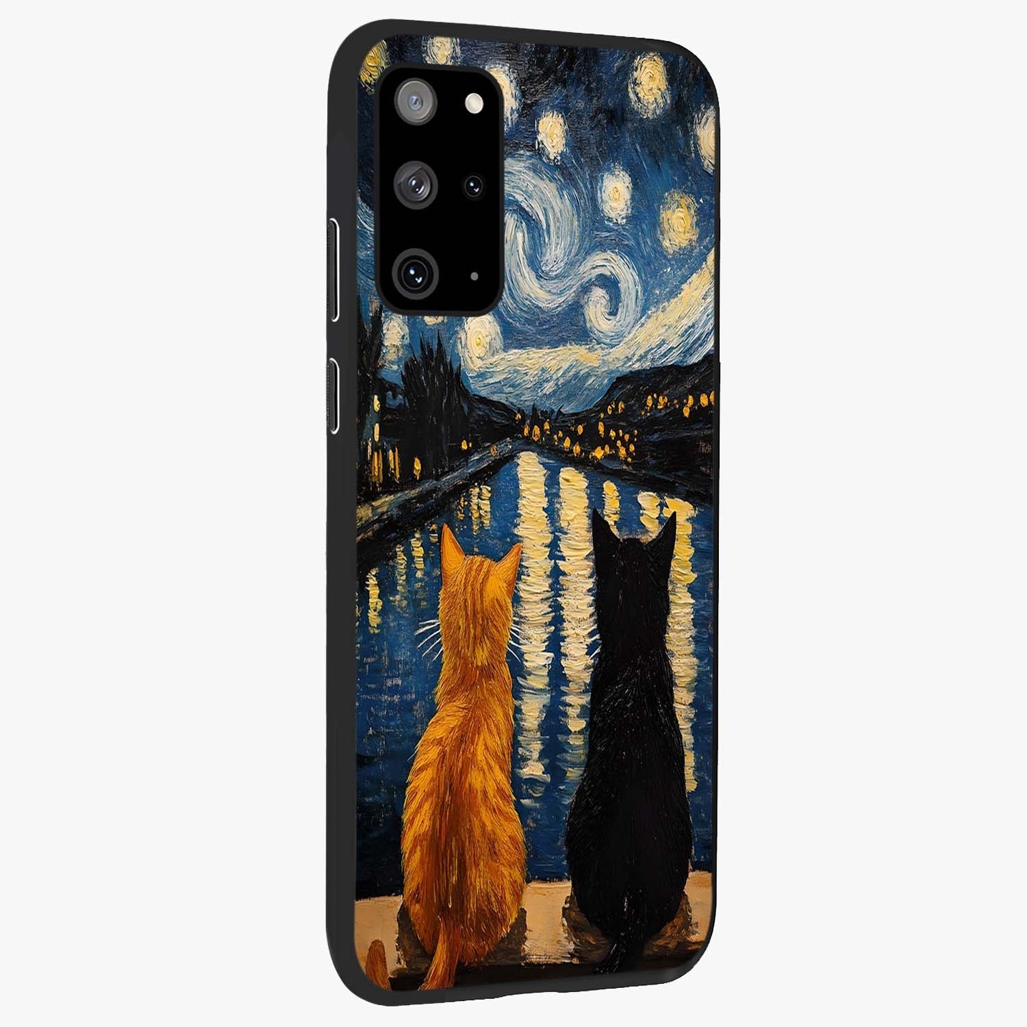 Starry River Cats Glass Case upright view showcasing adorable cat artwork with magical river and stars theme.