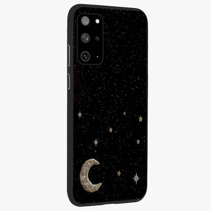 Twinkle Star With Half Moon Glass Case upright view showcasing glowing cosmic artwork with dreamy night theme.