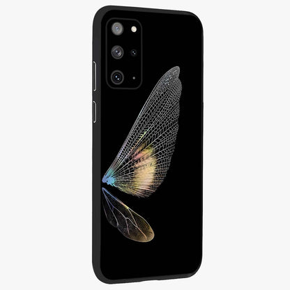 Whispers Of Wings Glass Case upright view showcasing elegant wing artwork with light airy theme.