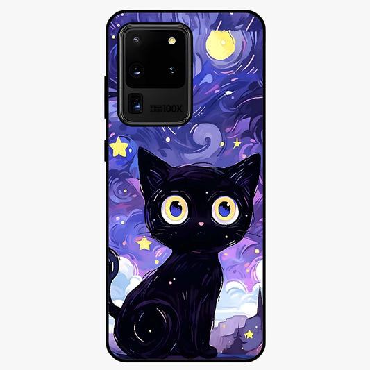 Abstract Cat Art Glass Case showing flat back view with artistic cat illustration and glossy glass finish.