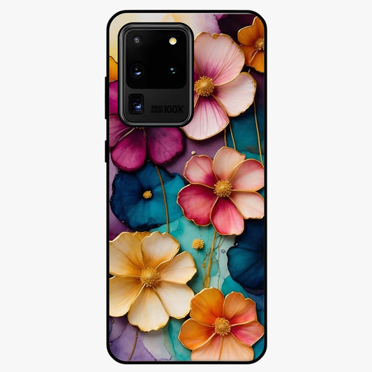 Artlyn Grace Flower Pattern Glass Case showing flat back view with elegant floral pattern artwork and glossy glass finish.