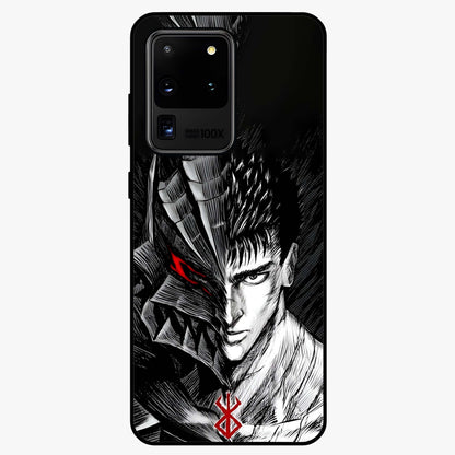 Berserker Blood Oath Glass Case showing flat back view with fierce warrior inspired artwork and glossy glass finish.