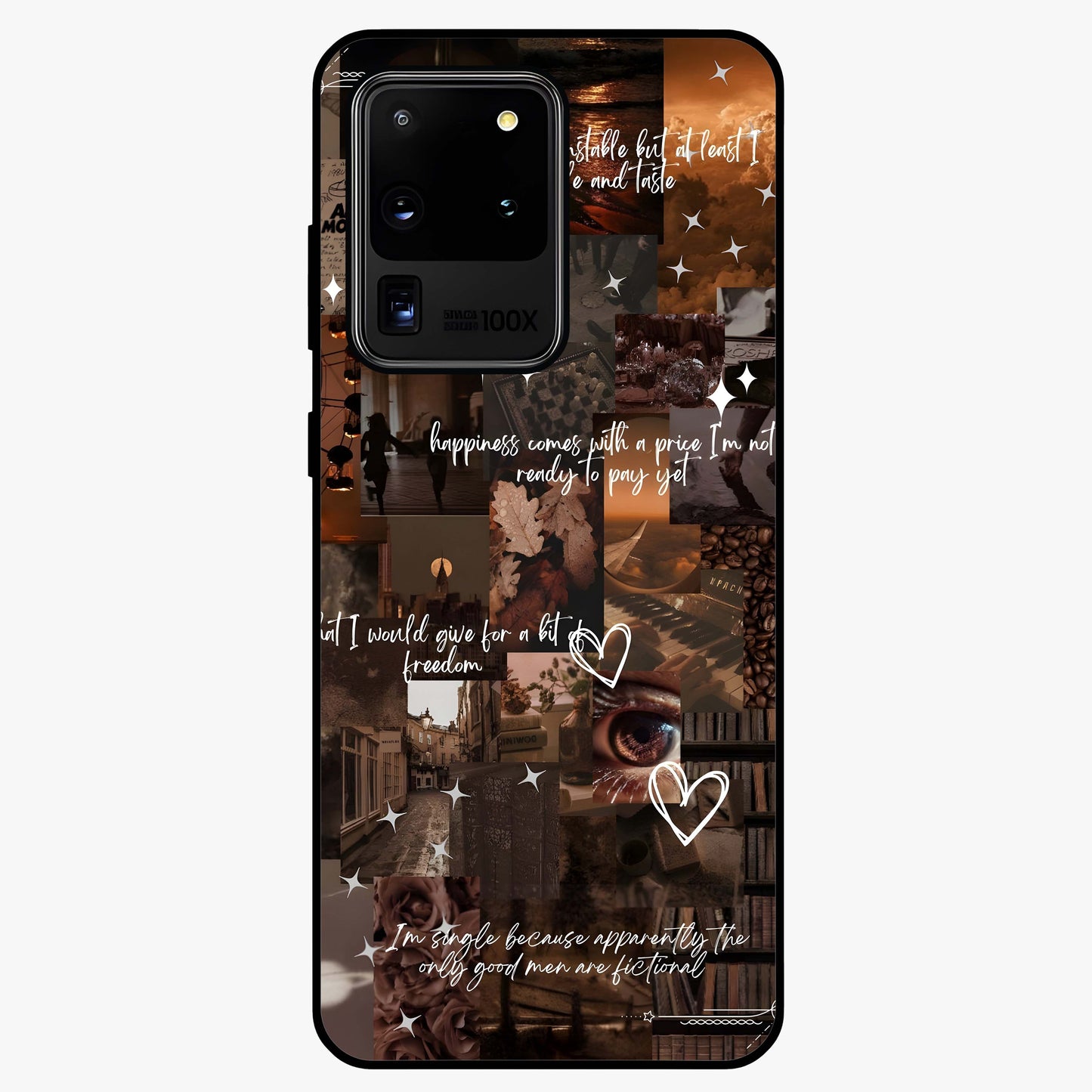 Bittersweet Aesthetic Chaos Glass Case showing flat back view with artistic chaotic aesthetic design and glossy glass finish.