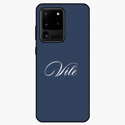 Blue Background Personalized Custom Name Glass Case showing flat back view with minimal blue background and custom name design.