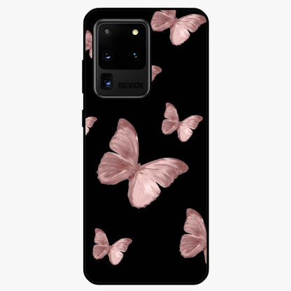Butterfly Pattern Glass Case showing flat back view with elegant butterfly pattern artwork and glossy glass finish.