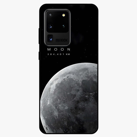Cosmic Moon Glow Glass Case showing flat back view with glowing moon artwork and glossy glass finish.