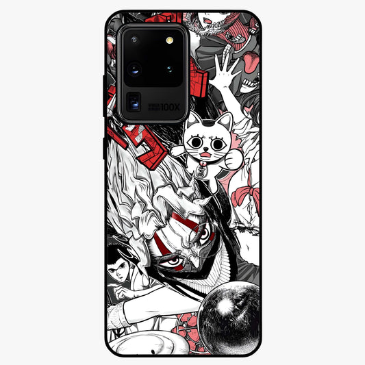 Crimson Chaos Panel Glass Case showing flat back view with bold crimson abstract artwork and glossy glass finish.