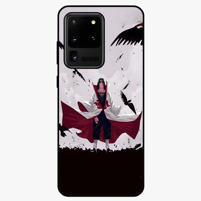 Crimson Crow Ascension Glass Case showing flat back view with mystical crow artwork and glossy glass finish.