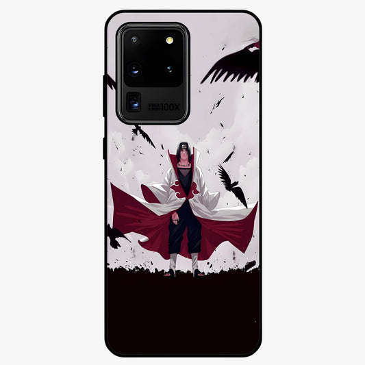 Crimson Crow Ascension Glass Case showing flat back view with mystical crow artwork and glossy glass finish.