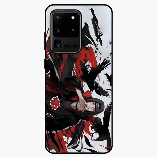 Crimson Crow Illusion Glass Case showing flat back view with artistic crow illusion artwork and glossy glass finish.