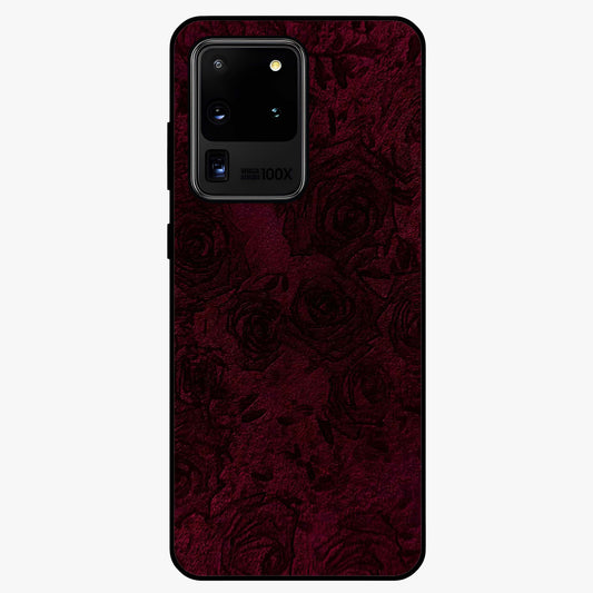 Crimson Fade Flow Glass Case showing flat back view with flowing crimson gradient artwork and glossy glass finish.
