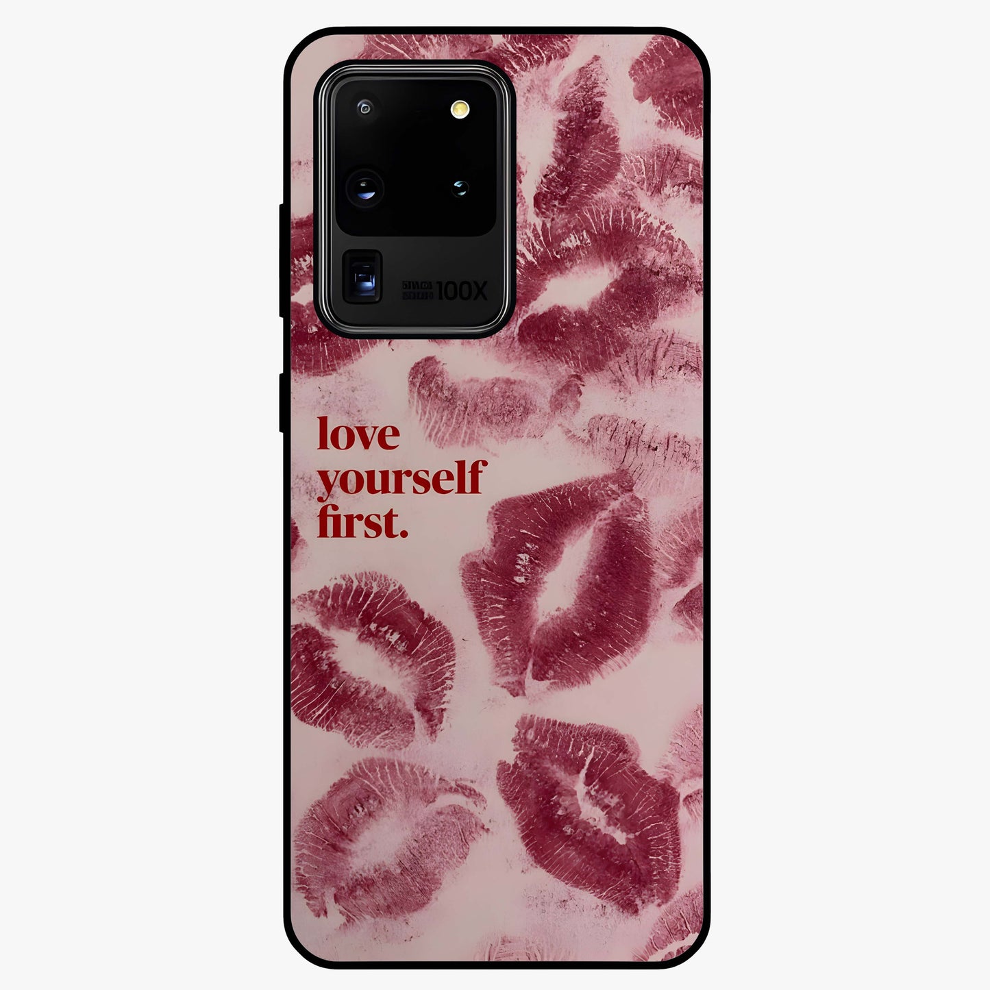 Crimson Kiss Love Glass Case showing flat back view with romantic crimson themed artwork and glossy glass finish.
