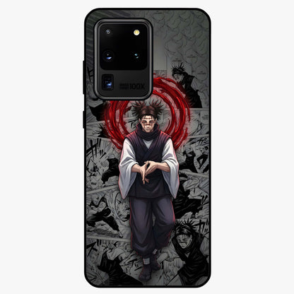 Cursed Ritual Ascension Glass Case showing flat back view with dark ritual themed artwork and glossy glass finish.