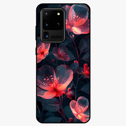 Dark Shade of Flower Glass Case showing flat back view with elegant dark floral artwork and glossy glass finish.