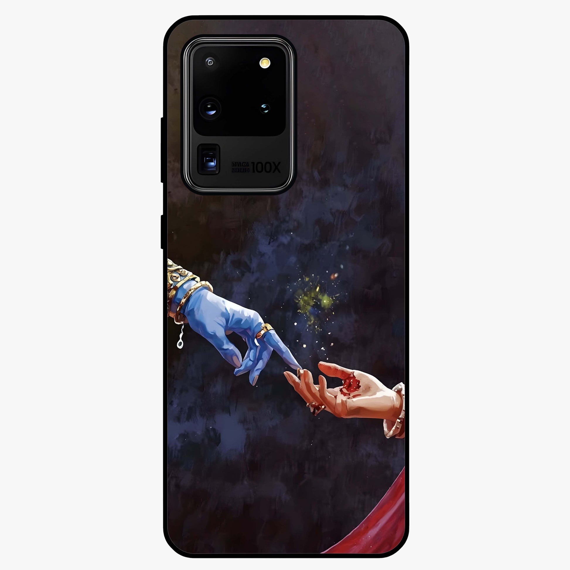 Divine Touch Eternal Glass Case showing flat back view with spiritual themed artwork and glossy glass finish.