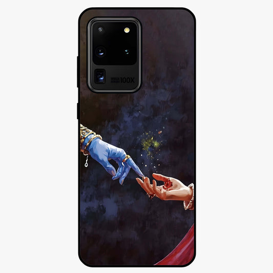 Divine Touch Eternal Glass Case showing flat back view with spiritual themed artwork and glossy glass finish.