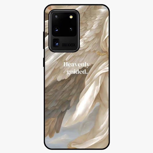 Divine Winged Grace Glass Case showing flat back view with elegant wing inspired artwork and glossy glass finish.