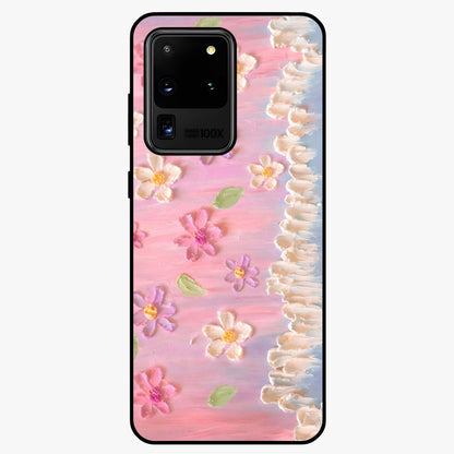Dreamy Painted Garden Glass Case showing flat back view with artistic painted floral garden artwork and glossy glass finish.