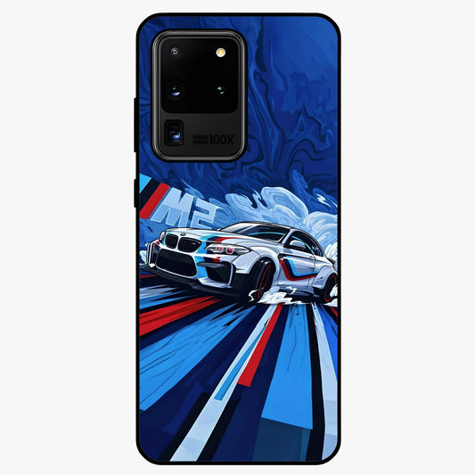 Drift Power Rush Glass Case showing flat back view with dynamic racing inspired artwork and glossy glass finish.